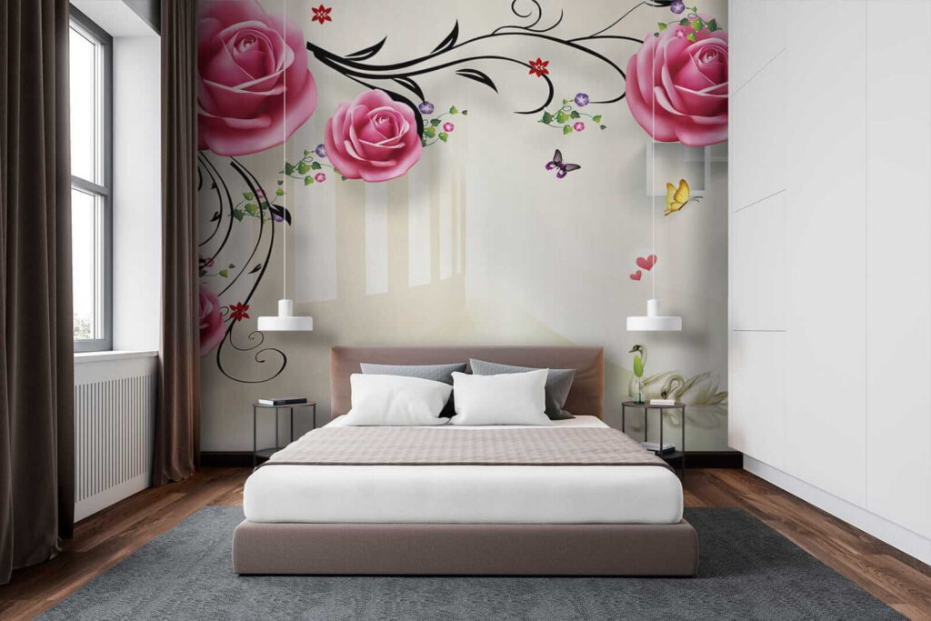 Wallpaper with roses and birds Wallpaper with roses and birds