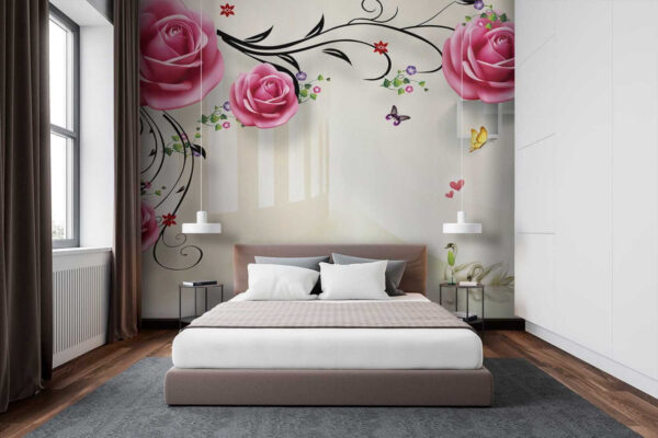 Wallpaper with roses and birds Wallpaper with roses and birds