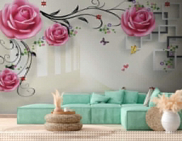 Wallpaper with roses and birds Wallpaper with roses and birds