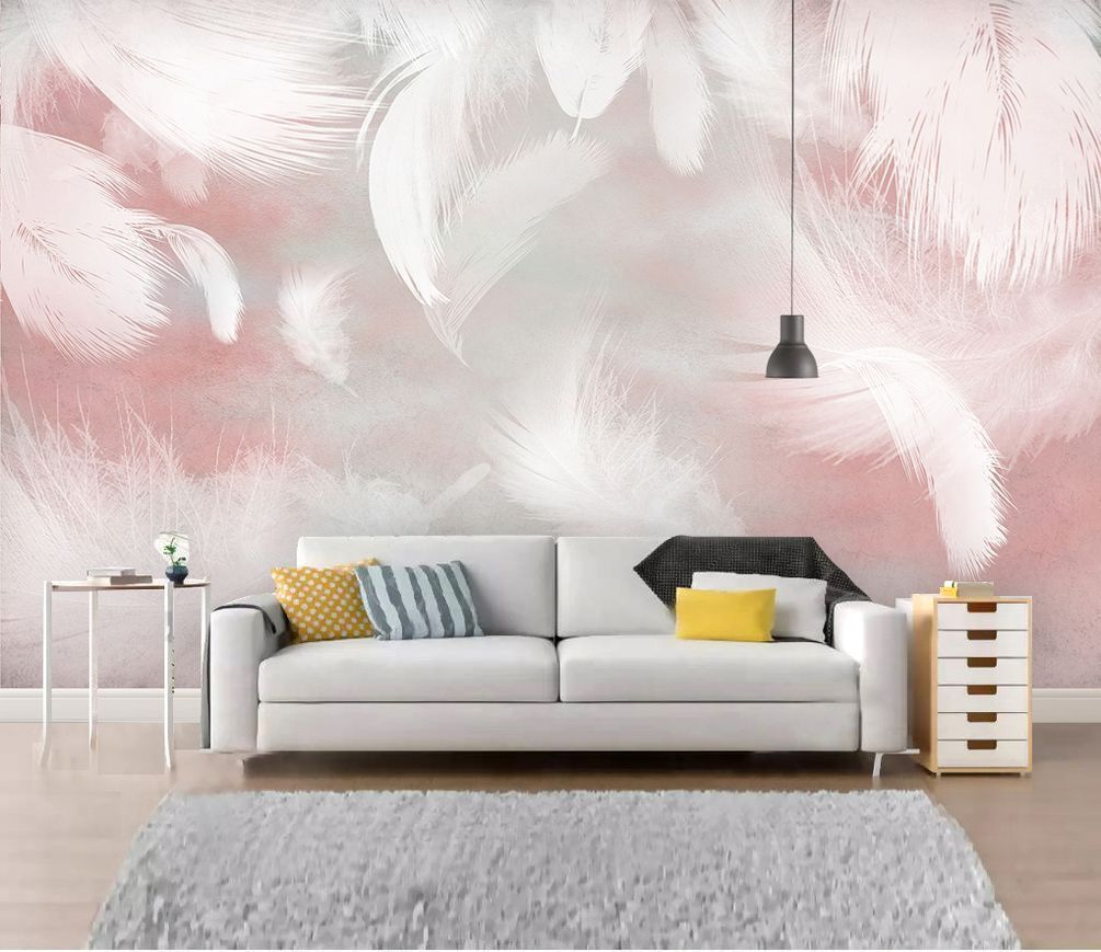 White feathers on a pink background White feathers on a pink background