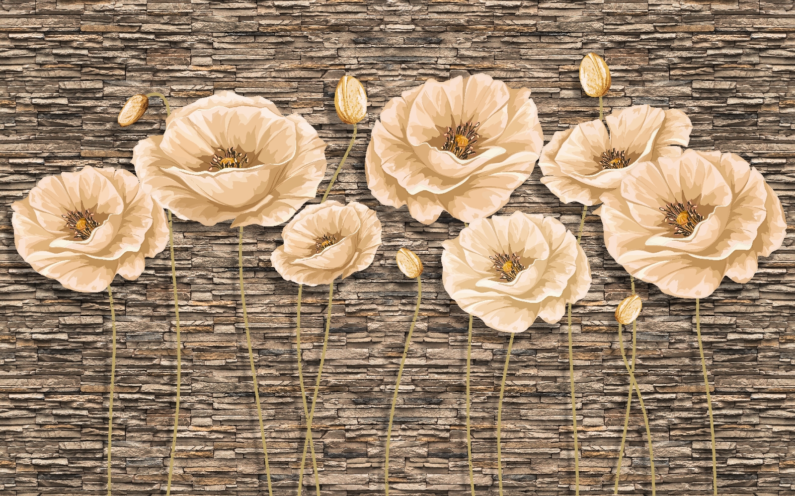 Group of flowers on a brick wall u41855p - Group of flowers on a brick wall