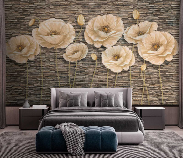 Group of flowers on a brick wall u41855pib2 600x519 - Group of flowers on a brick wall