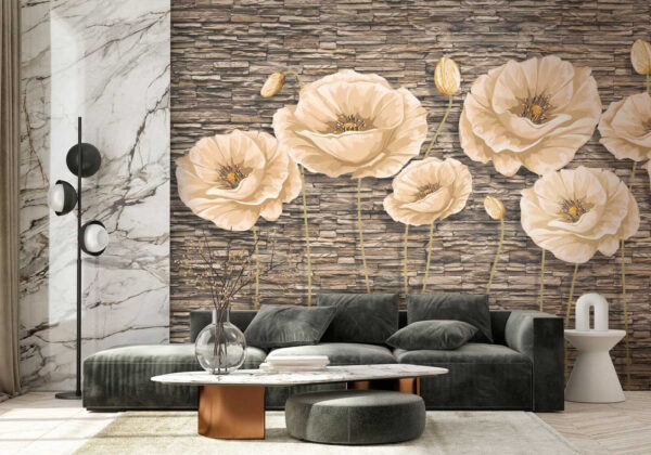 Group of flowers on a brick wall u41855pig2 600x420 - Group of flowers on a brick wall