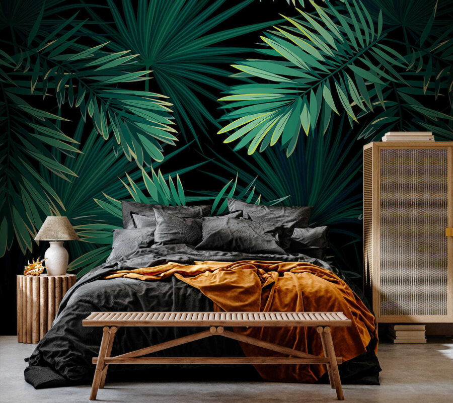 Tropical leaves on a dark background.