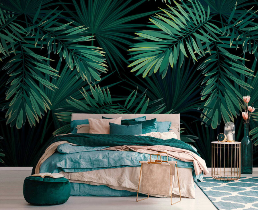 Tropical leaves on a dark background.