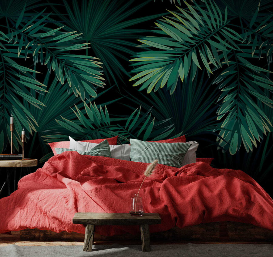 Tropical leaves on a dark background.