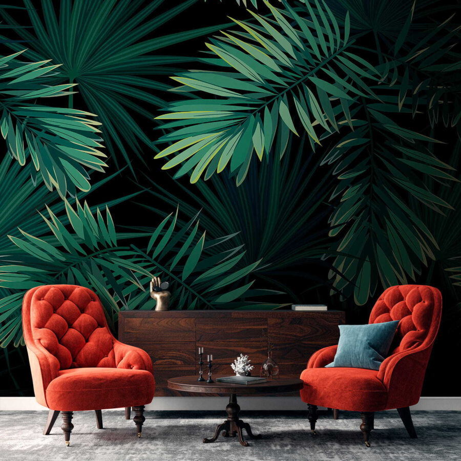 Tropical leaves on a dark background.