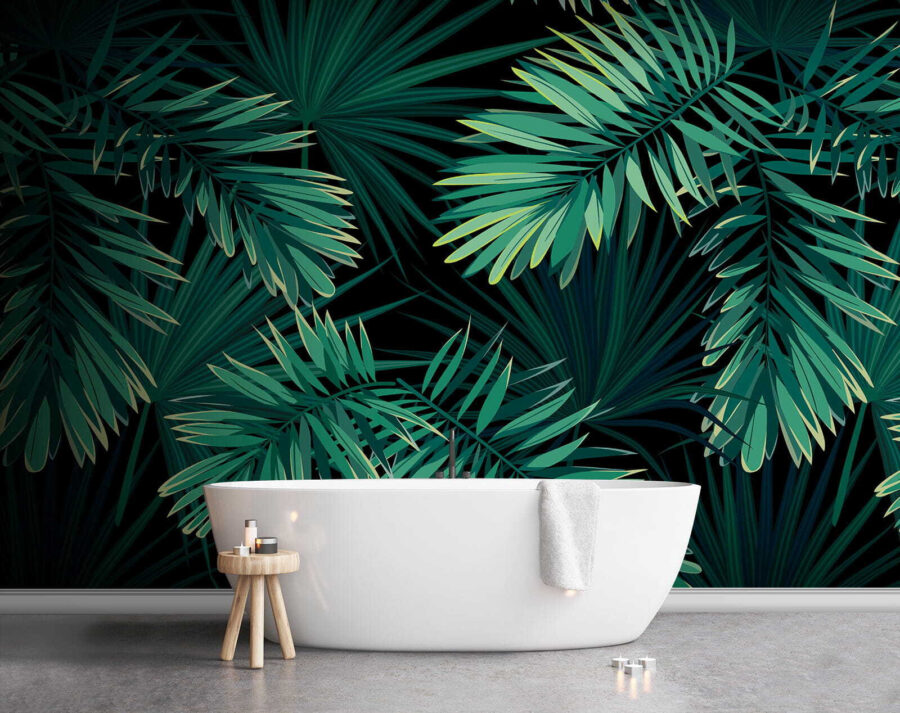 Tropical leaves on a dark background.