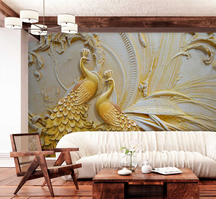 Elegant Peacocks in Ornate Relief Elegant Peacocks in Ornate Relief