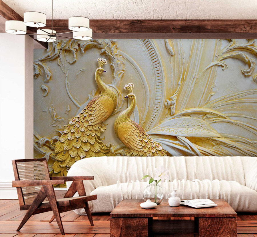 Gold peacocks on a wall