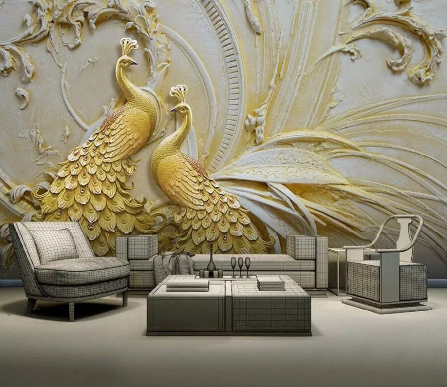 Elegant Peacocks in Ornate Relief Elegant Peacocks in Ornate Relief
