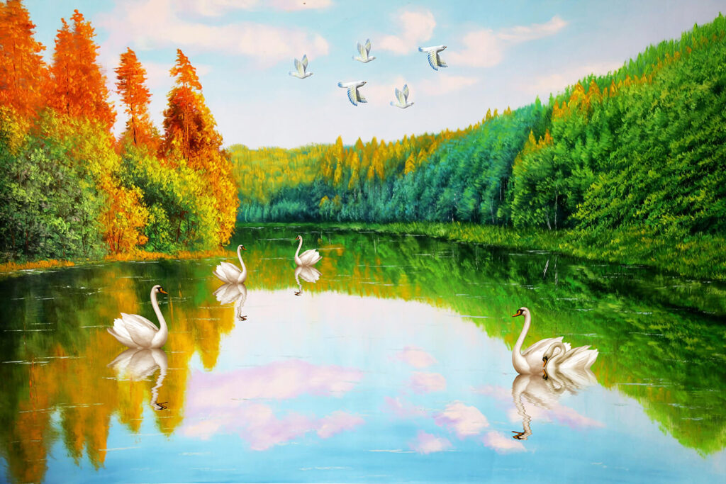 Painting of swans on a lake u45771p 1024x683 - Painting of swans on a lake - tegory