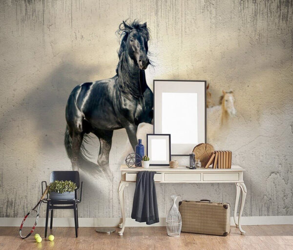 Black horse running in the wind Black horse running in the wind