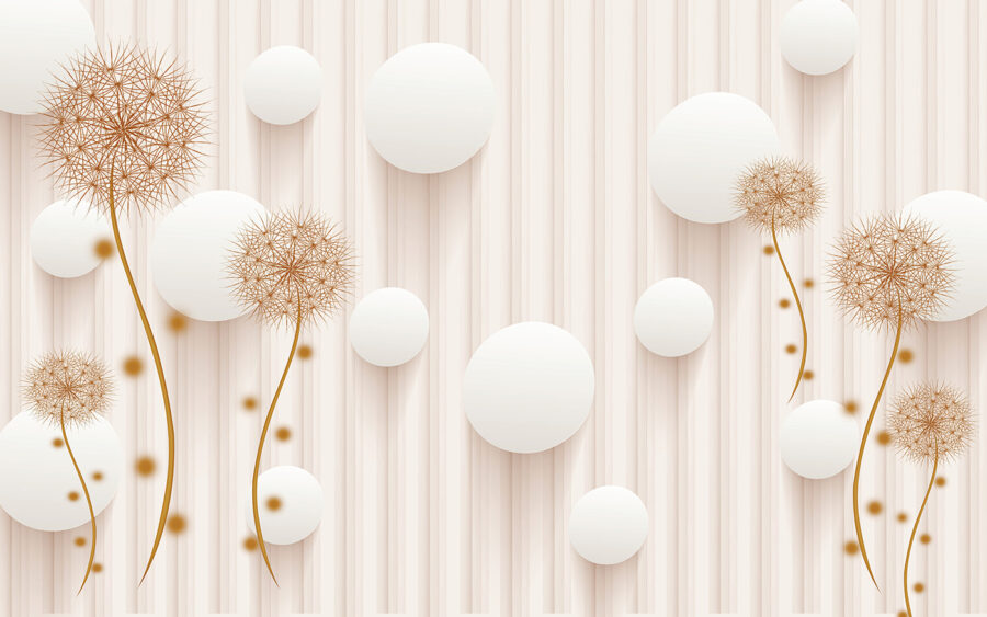 White circles and dandelions on a white background