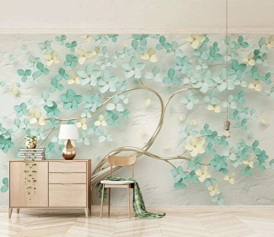 Wall murals Tree with flowers and leaves