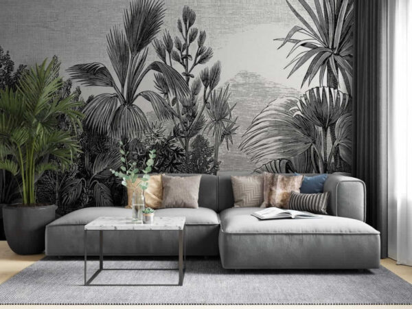 Black and white drawing of a tropical forest u52597pig2 600x450 - Black and white drawing of a tropical forest - tegory