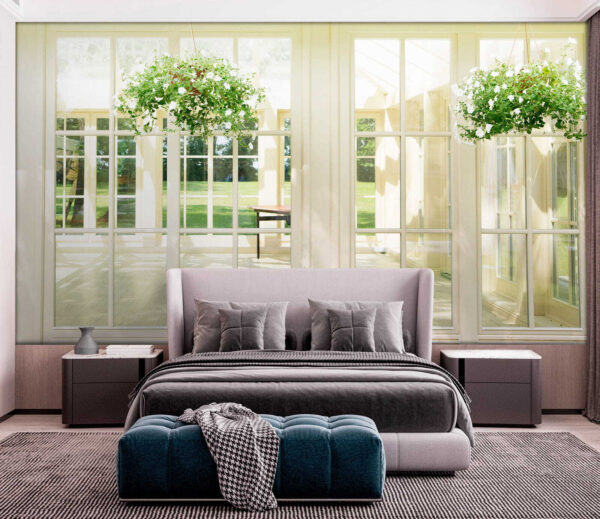 White patio door with glass windows and a potted plant from it u52614pib4 600x519 - White patio door with glass windows and a potted plant from it