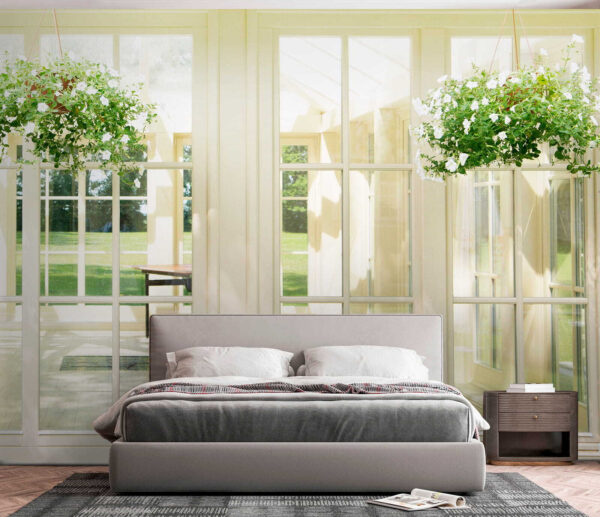 White patio door with glass windows and a potted plant from it u52614pib5 600x517 - White patio door with glass windows and a potted plant from it