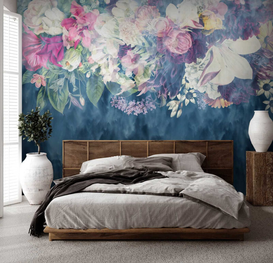 Wall murals Group of flowers in a blue background - Image 3
