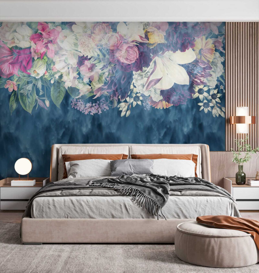 Wall murals Group of flowers in a blue background - Image 4