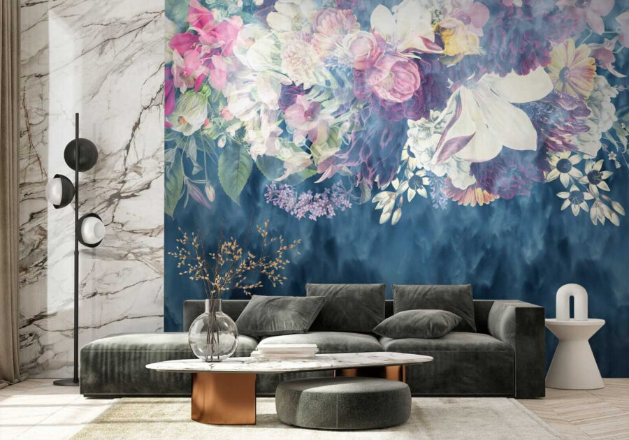 Wall murals Group of flowers in a blue background - Image 5