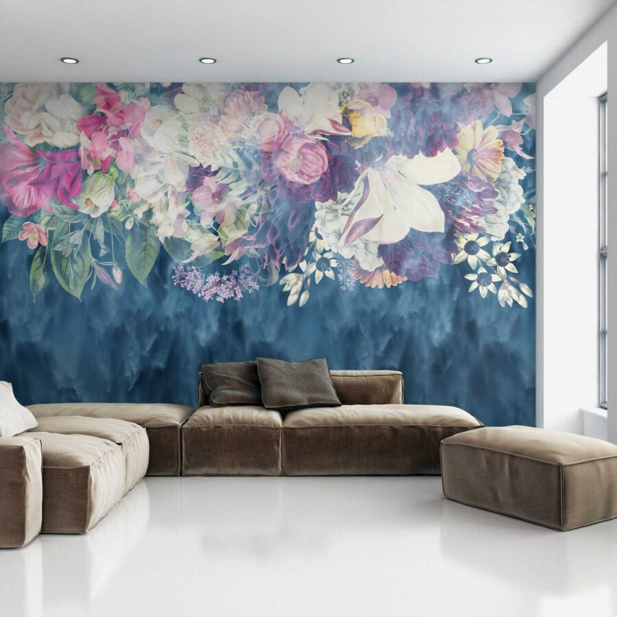 Wall murals Group of flowers in a blue background - Image 6