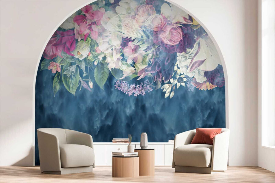 Wall murals Group of flowers in a blue background - Image 7