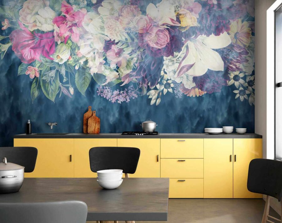 Wall murals Group of flowers in a blue background - Image 8