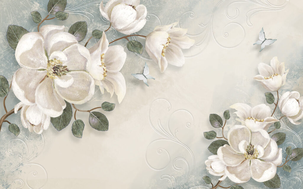 White flowers and leaves on a white background u52620p 1024x640 - White flowers and leaves on a white background - tegory