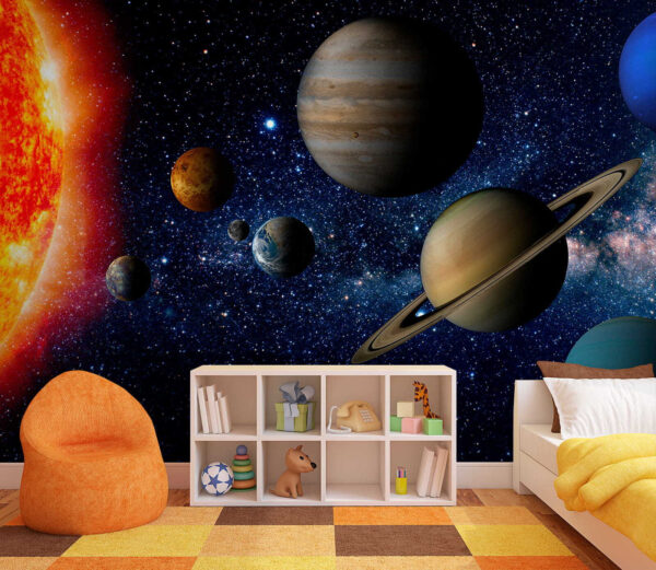 Planets in space with stars and a bright star Planets in space with stars and a bright star