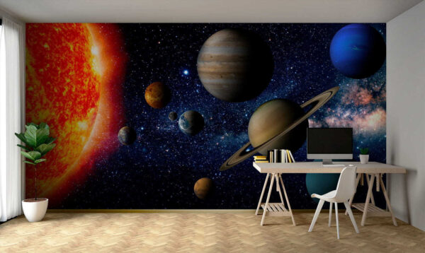 Planets in space with stars and a bright star Planets in space with stars and a bright star