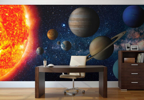 Planets in space with stars and a bright star Planets in space with stars and a bright star