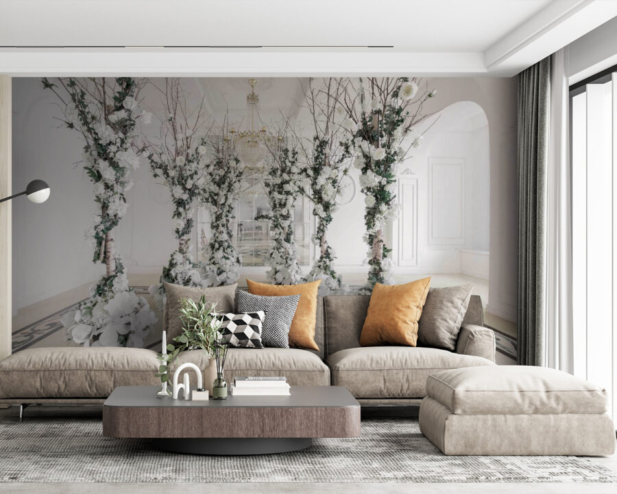 Group of white flowers in a room