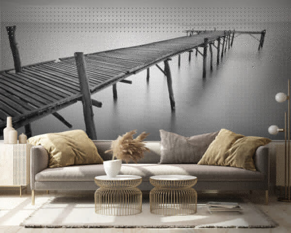 Long wooden bridge over water