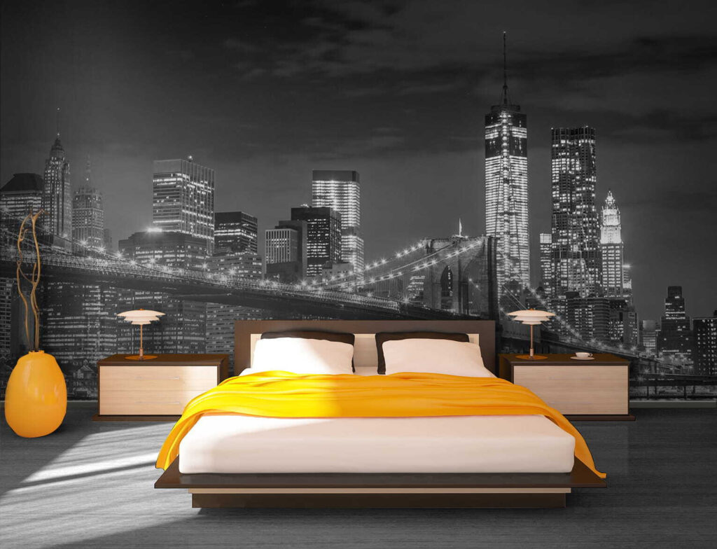 Bridge over water with city skyline at night Bridge over water with city skyline at night