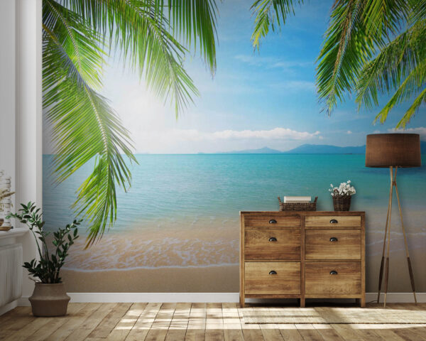 Beach with palm trees and blue water Beach with palm trees and blue water