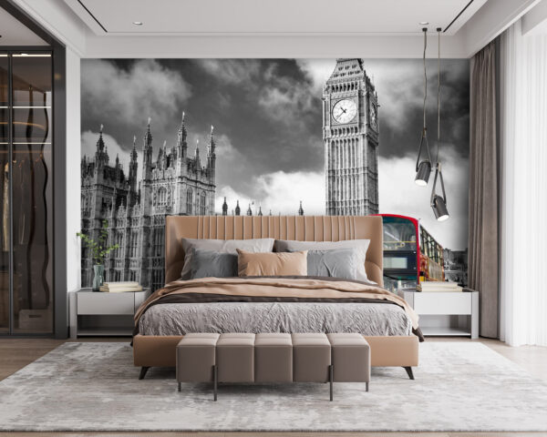 Red double decker bus on a street with a clock tower in the background u56834pib115 600x480 - Red double decker bus on a street with a clock tower in the background - tegory