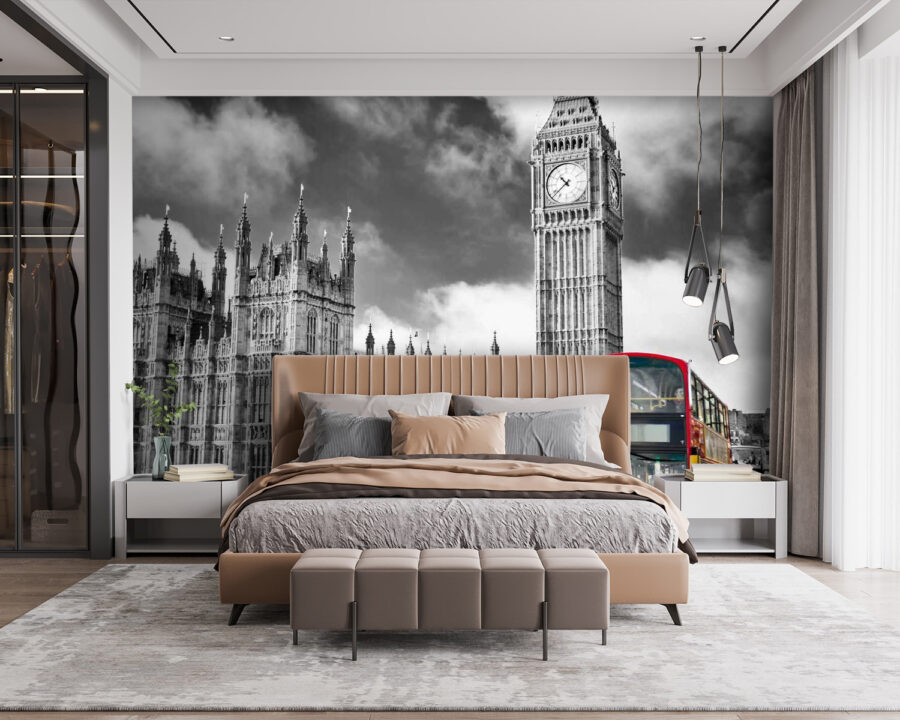 u56834pib115 900x720 - Red double decker bus on a street with a clock tower in the background - tegory