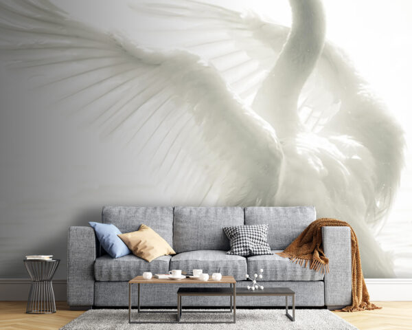 White swan with wings spread out in water u56919pig54m 600x480 - White swan with wings spread out in water - tegory