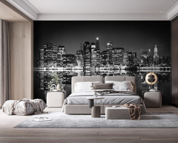 City skyline at night with lights reflecting on water u56970pib114 600x480 - City skyline at night with lights reflecting on water - tegory