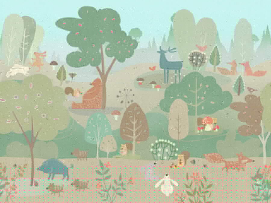 Cartoon of animals in a forest