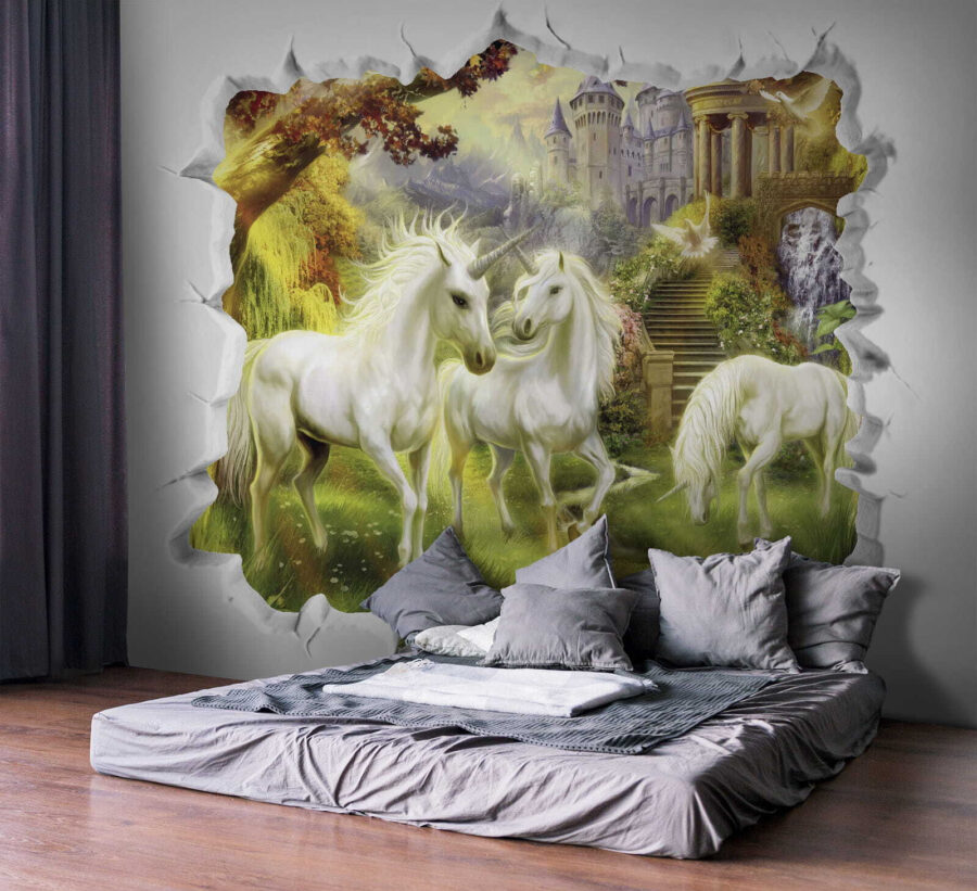 Wall murals Wall with a castle and unicorns - Image 2