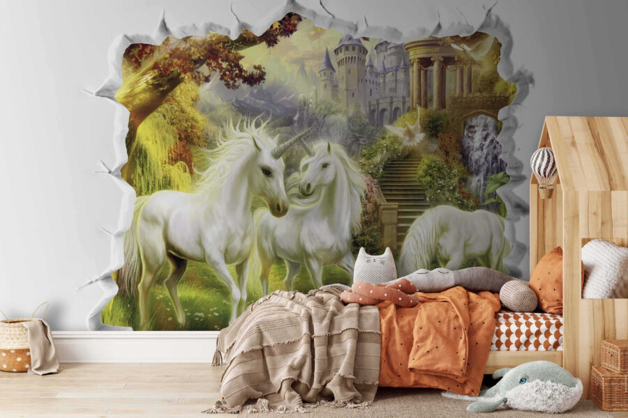 Wall murals Wall with a castle and unicorns - Image 3