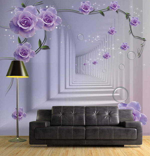 Wallpaper with purple roses and a staircase Wallpaper with purple roses and a staircase