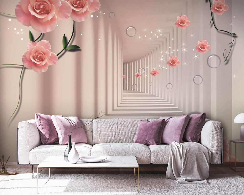 Wallpaper with pink roses and white stairs u60194v3pig38 1024x819 - Wallpaper with pink roses and white stairs - tegory