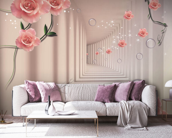 Wallpaper with pink roses and white stairs u60194v3pig38 600x480 - Wallpaper with pink roses and white stairs - tegory