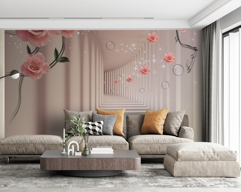Wallpaper with pink roses and white stairs u60194v3pig63m 1024x819 - Wallpaper with pink roses and white stairs - tegory