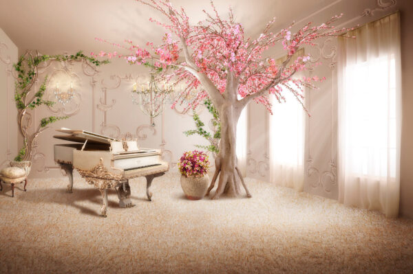 Tree with pink flowers in a room Tree with pink flowers in a room