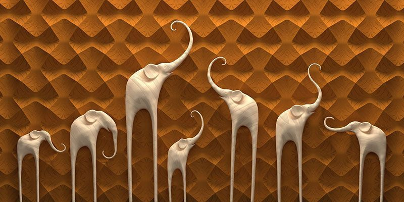 u66588p - Group of elephants on a wall - tegory