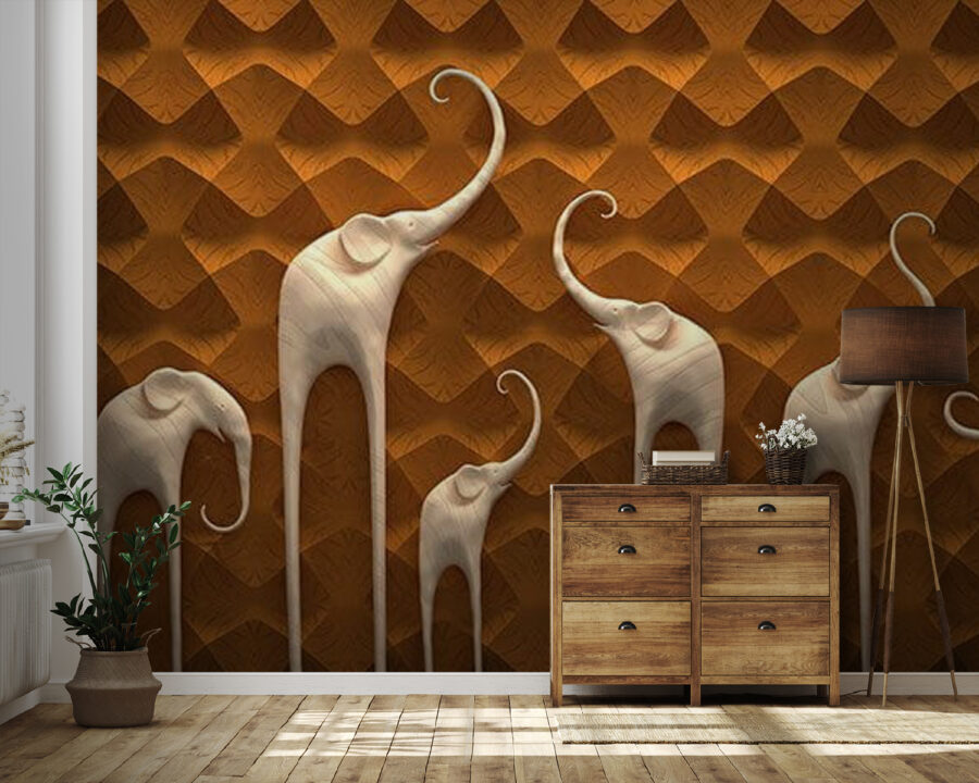 Group of elephants on a wall